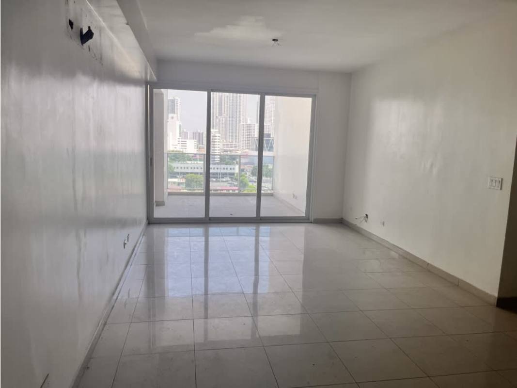 Modern living room with balcony access city view in PH Premium Tower San Francisco Panama