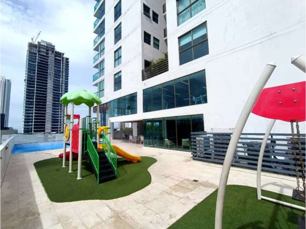 Family-friendly kid playground with pool deck in PH Park Lane Costa del Este