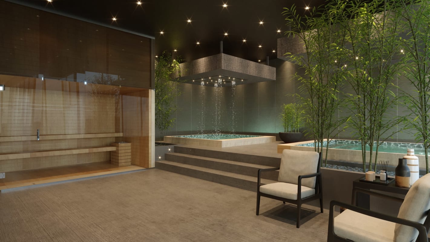 Open-plan living-dining room with balcony view in Generation JR Costa del Este