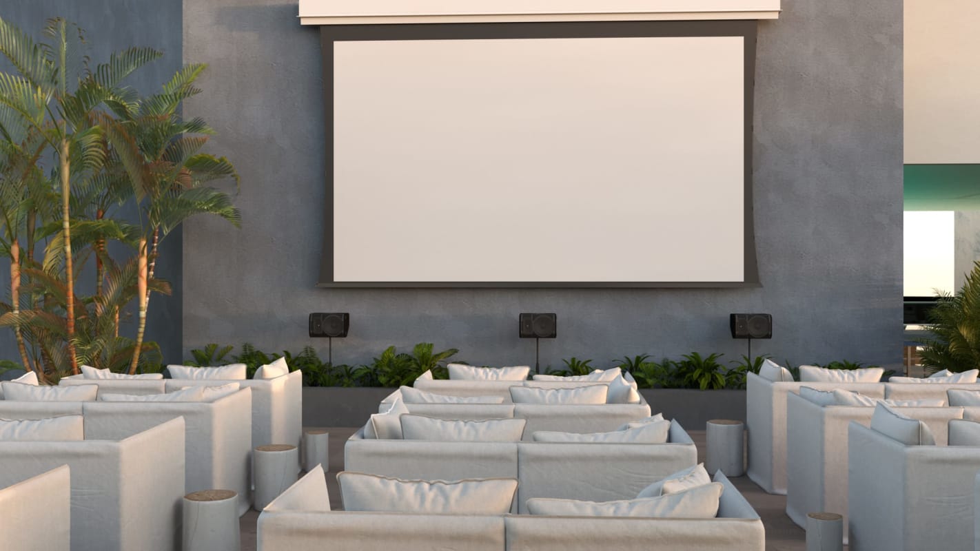 Outdoor movie theater amenity with comfortable lounge seating PH Generation JR