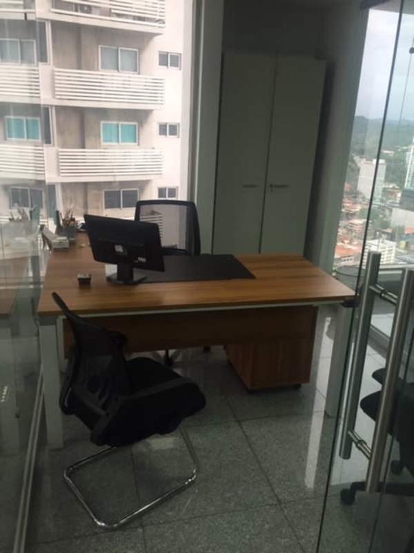 Interior commercial office with panoramic window overlooking Panama Bay in PH BICSA Tower