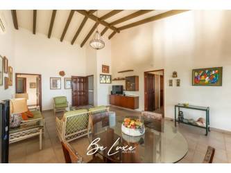 Lush tropical garden with palms and flowering plants in beachfront home Rio Hato Panama