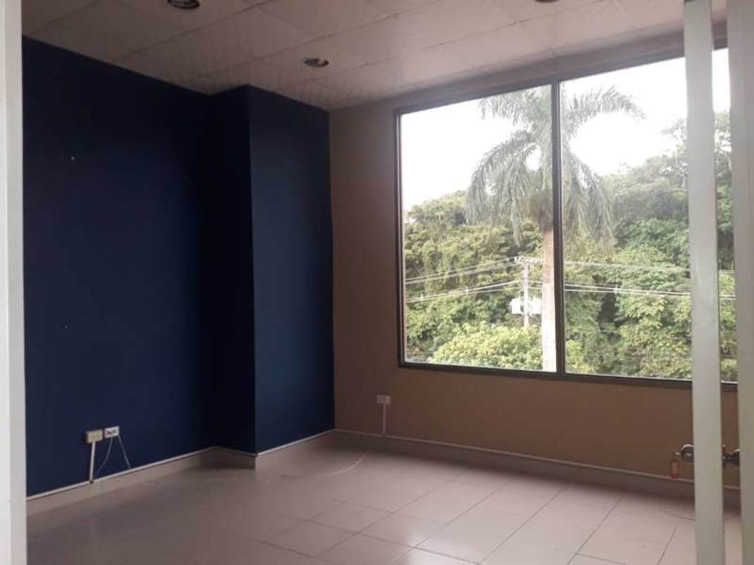 Empty office space with large window overlooking green surroundings in Albrook Panama