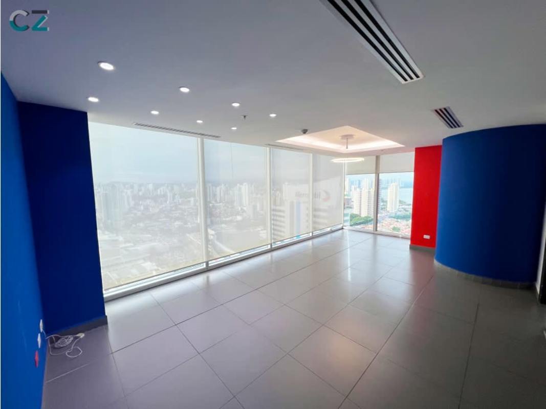 Office space with floor-to-ceiling windows, city skyline in Oceania Business Plaza Panama