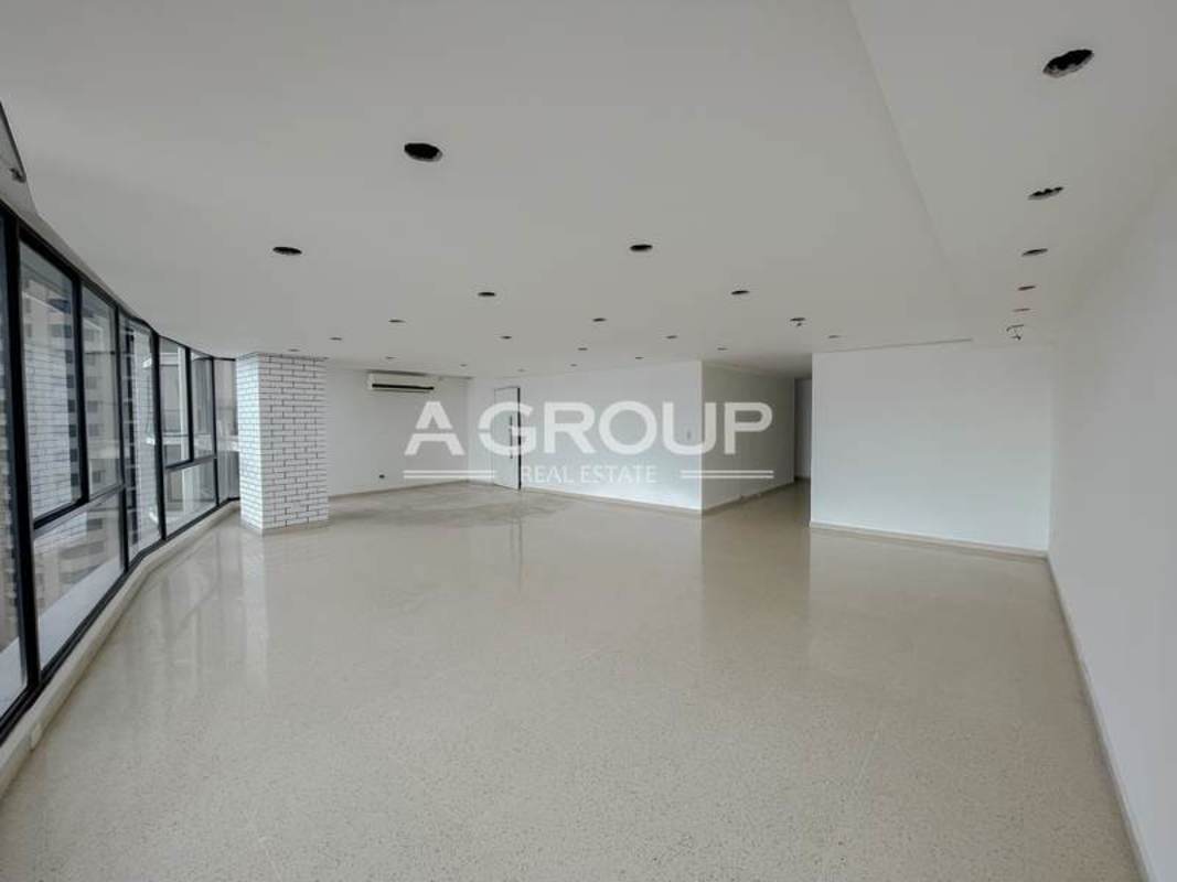 Condominium tower facing ocean Punta Paitilla Panama skyline