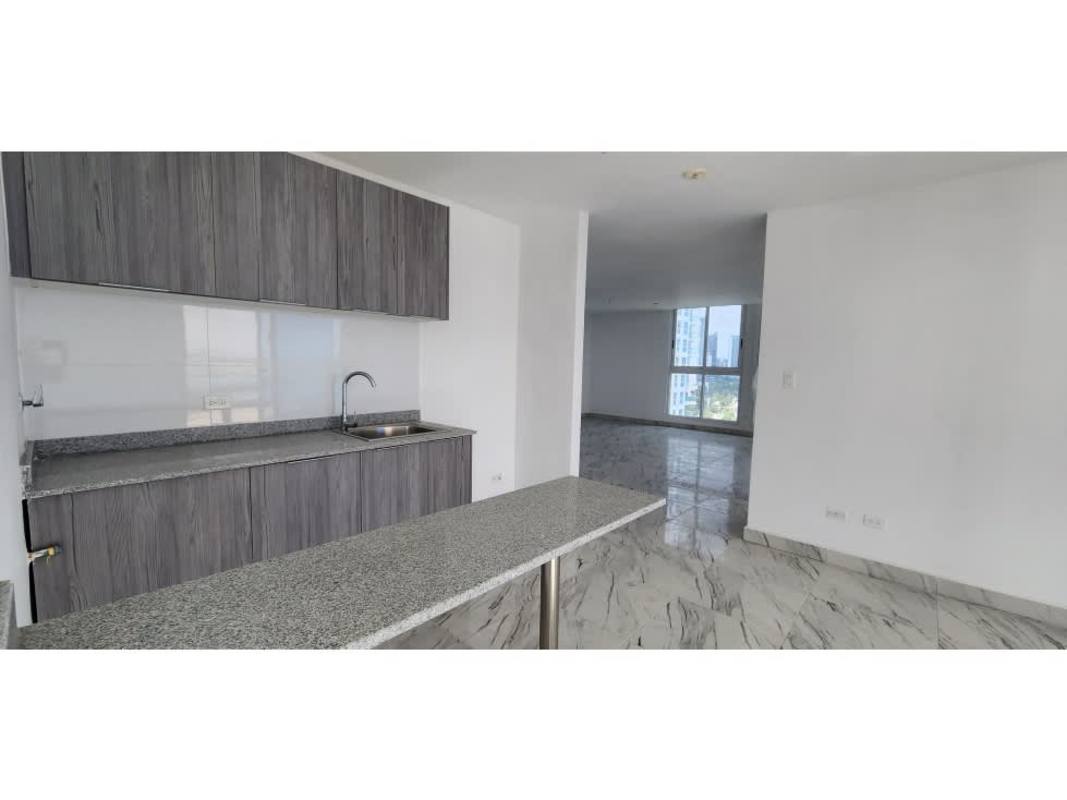 Open kitchen design with granite countertops and cabinets in The Sands Panama City