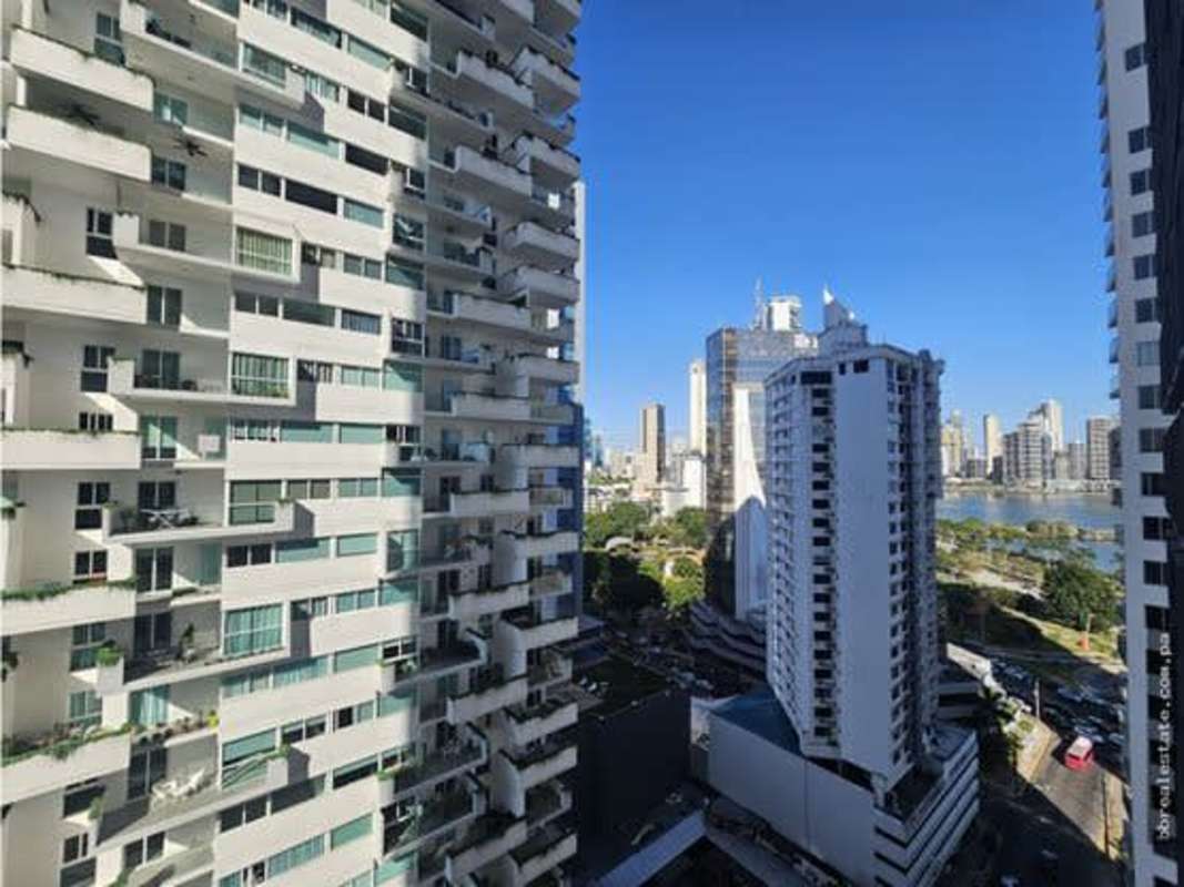 Spacious balcony with panoramic ocean and skyline view in PH Nuovo by Armani Panama City