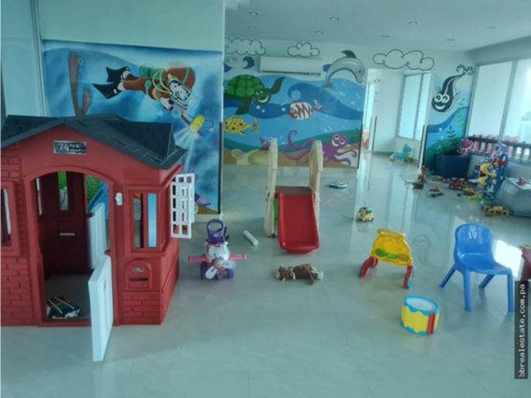 Children's playroom with toys ocean mural natural light PH Sun & Sky Punta Pacifica Panama