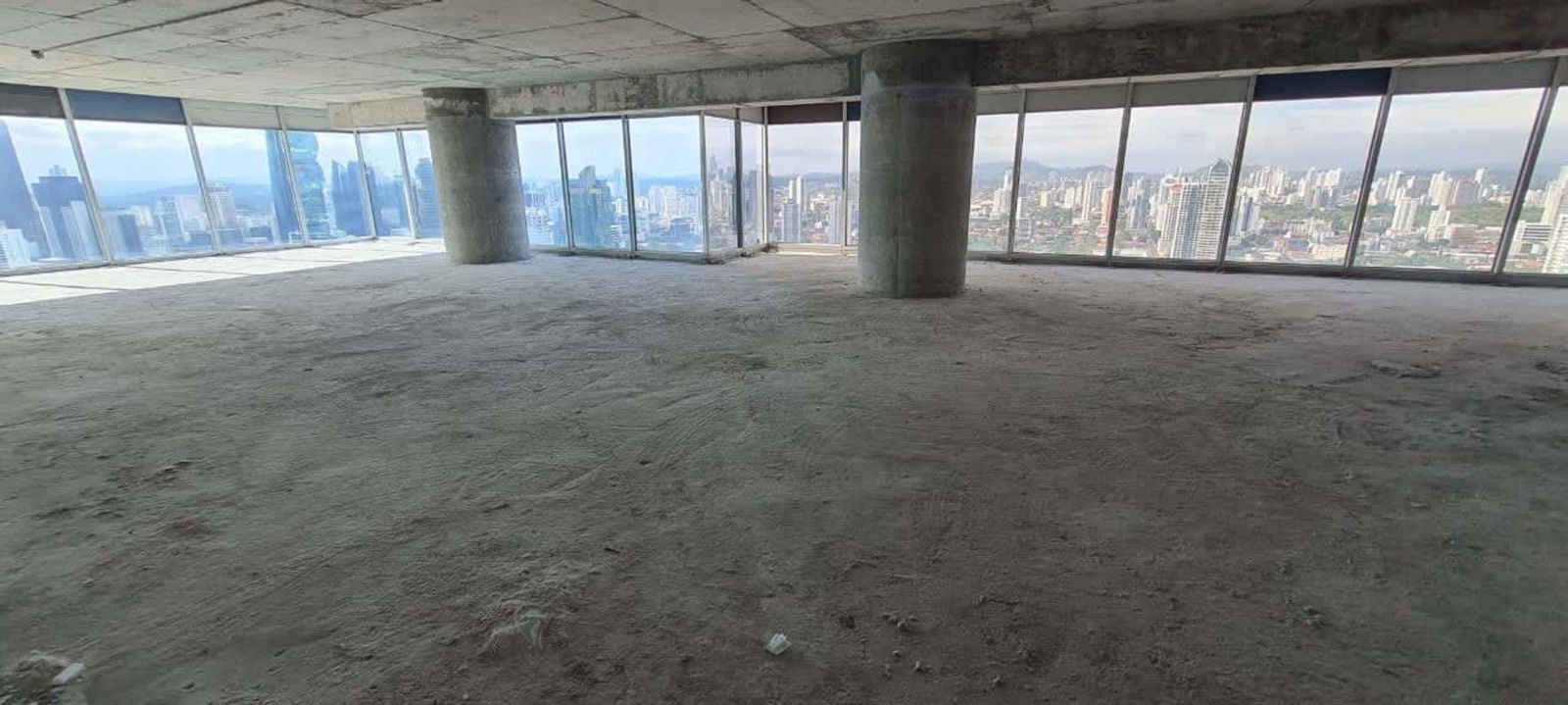 Unfinished grey office with panoramic floor-to-ceiling windows in Oceania Business Plaza Punta Pacifica Panama