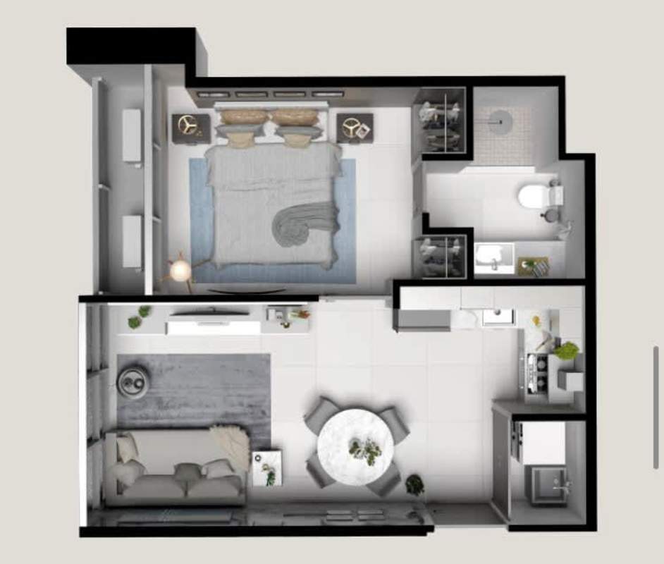 One bedroom unit floor plan PH Park Square Bloom in Vista Hermosa