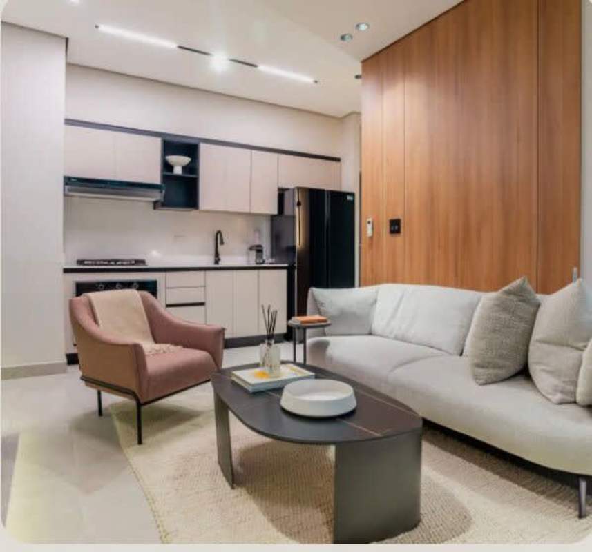 Modern model apartment open living dining kitchen PH Park Square Bloom Panama