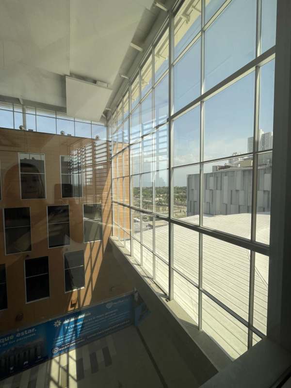 View towards Costa del Este skyline and mall from commercial office condo Torre Palmeras Panama City