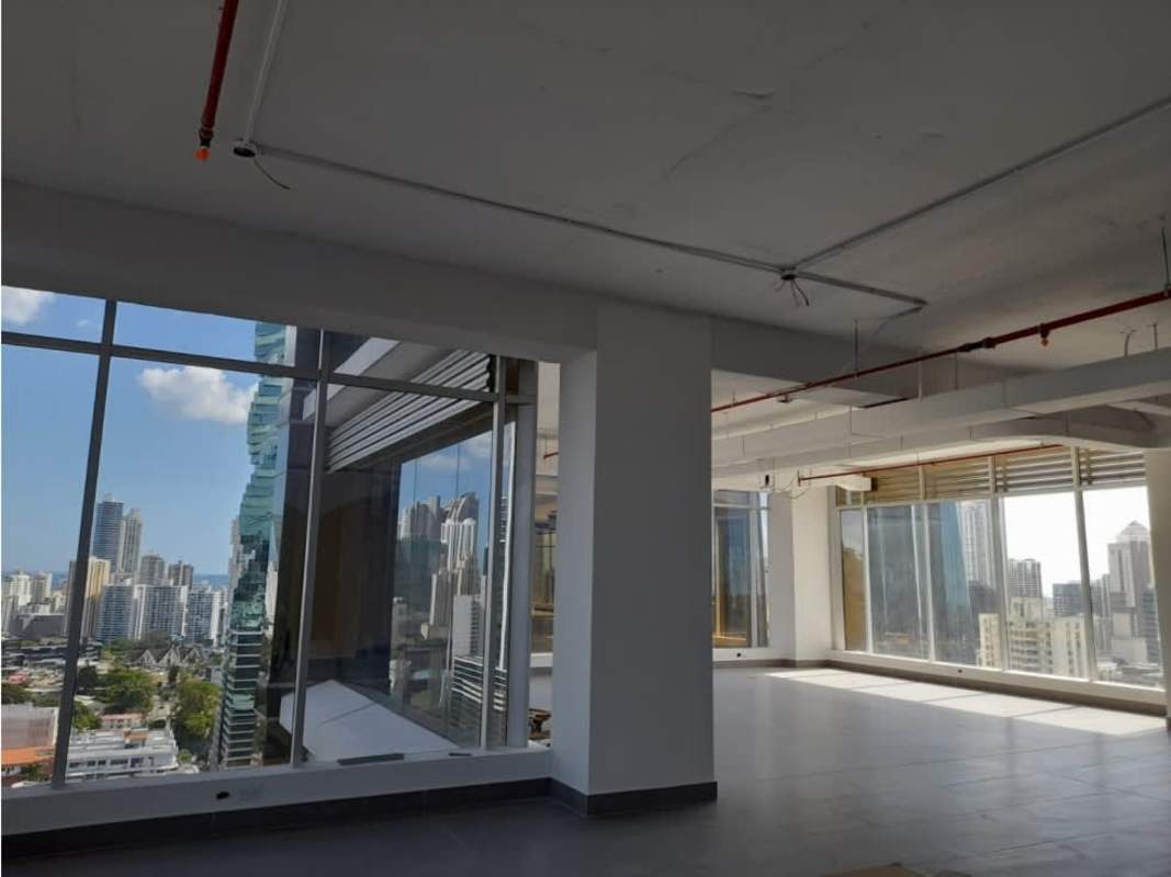 Large empty commercial office with open floor plan and skyline view Obarrio Panama
