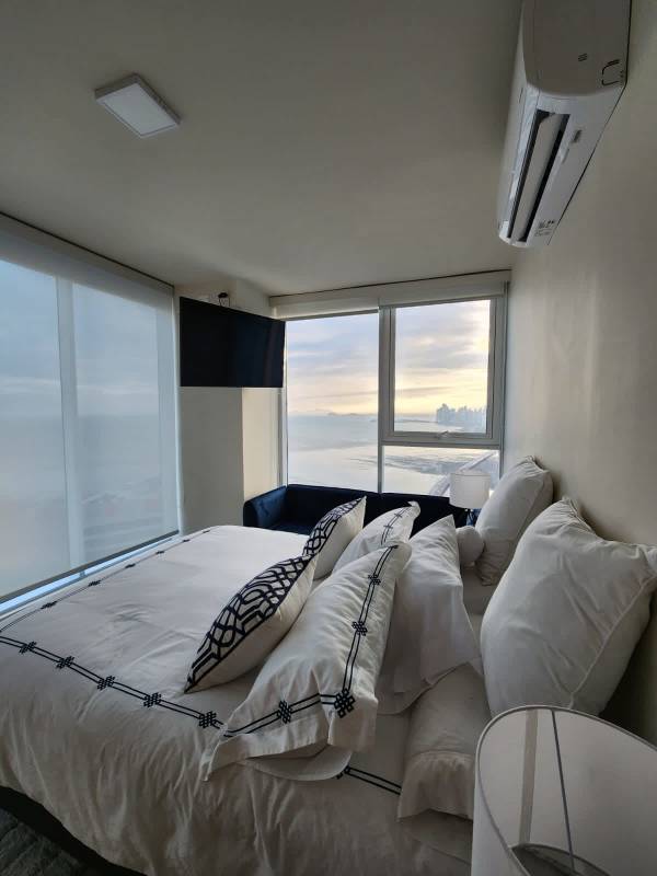 Master bedroom with ocean views, modern design in PH The Regent Costa del Este Panama