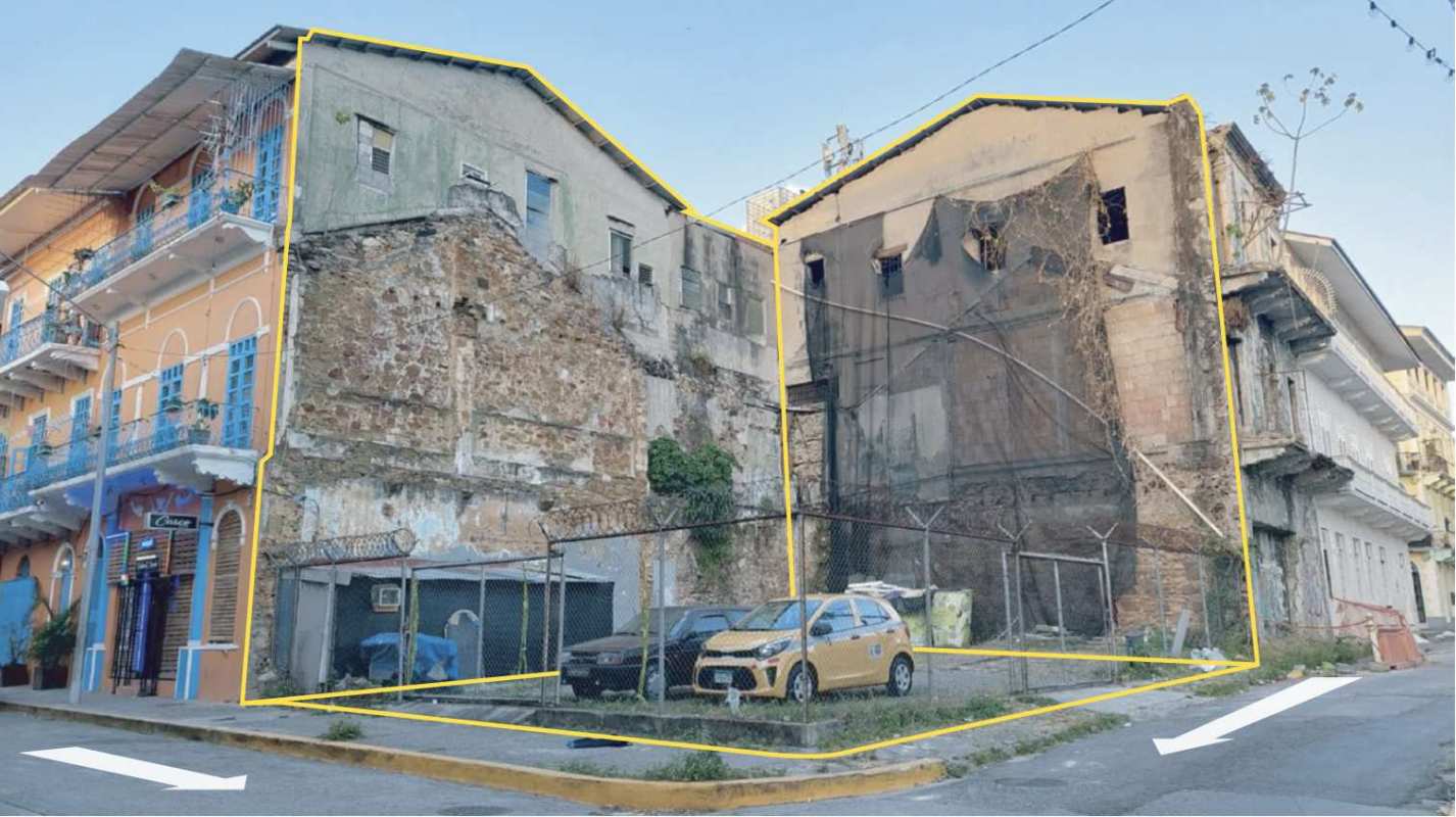 City plan aerial highlighting Casa Santiago site Calle 13 Oeste and Calle B Casco Viejo Panama