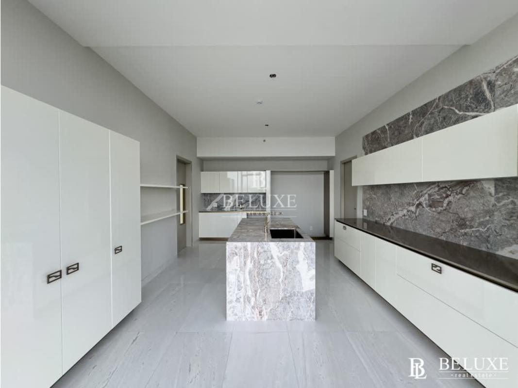 Italian Fendi Casa designed kitchen with marble island and modern appliances in La Maison Panama
