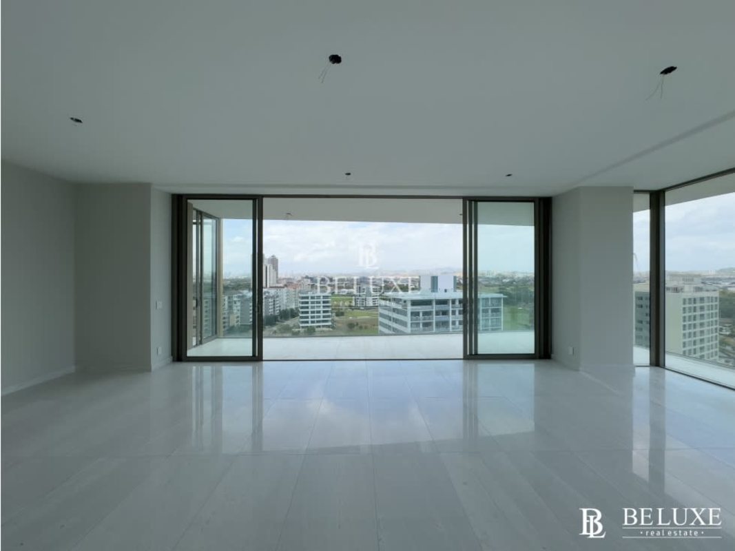 Spacious master bedroom with panoramic golf and ocean views La Maison by Fendi Santa María Panama