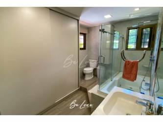 Kitchen with ceramic countertops, breakfast bar, appliances in beach house Las Lajas Panama