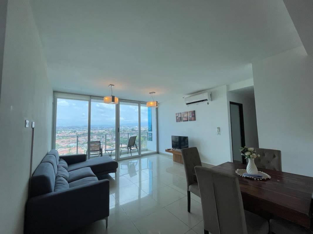 Modern bathroom with glass shower enclosure and vanity in PH Top Towers Costa del Este Panama