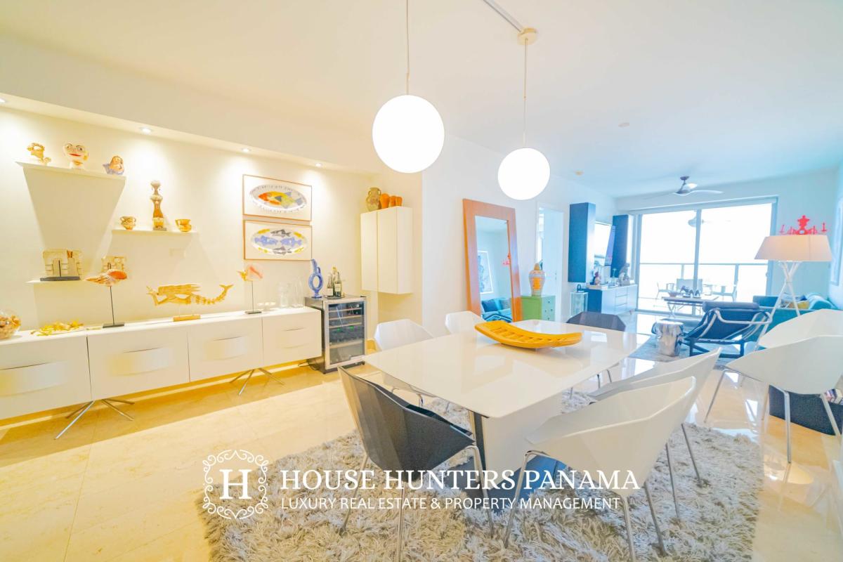 Modern kitchen with island and luxury appliances overlooking bay Yoo Panama