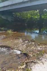 Scenic shallow river with surrounding natural vegetation on farm in Coclé Panama