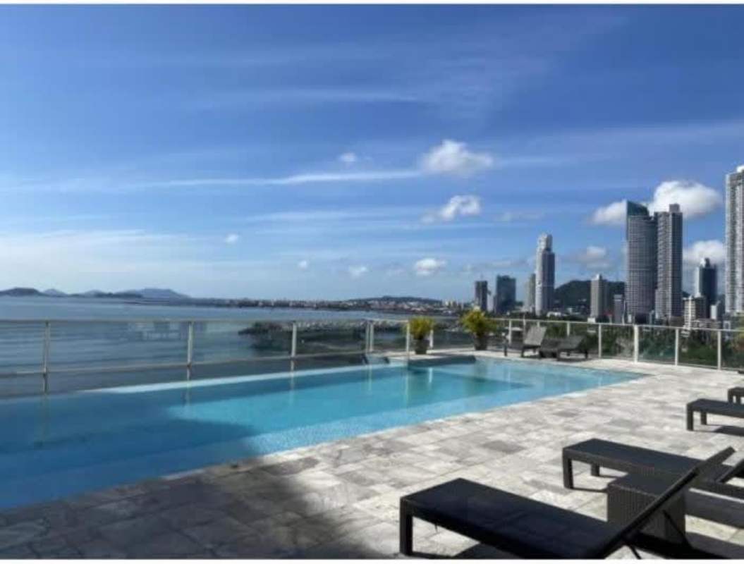 Oceanfront infinity pool terrace with skyline views PH Waters Panama