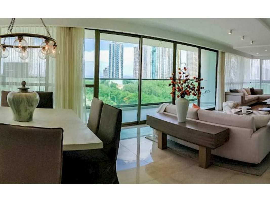 Bright open living area with large windows overlooking Panama City skyline PH Park Lane Costa del Este