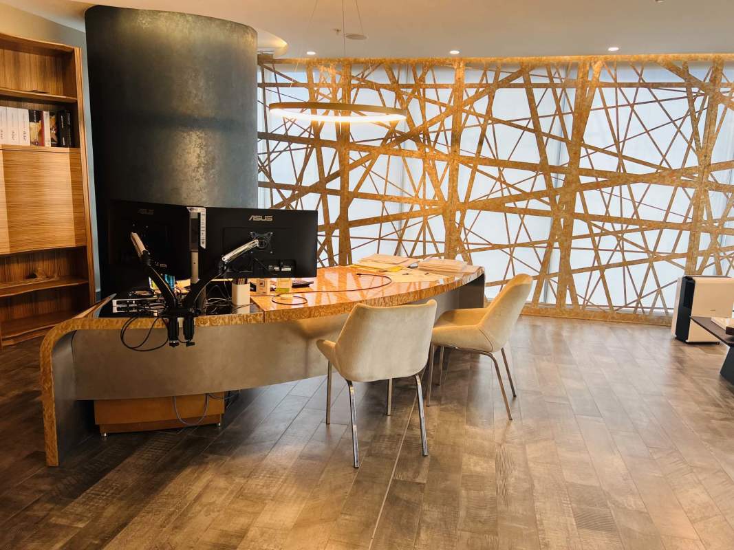 Office kitchenette with Corian counter and minimalist design PH Oceania Panama City