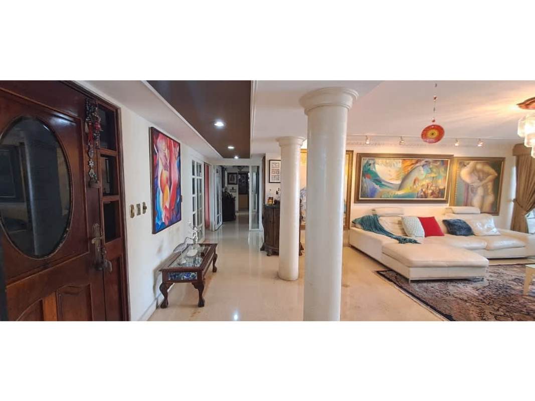 Apartment interior with marble columns, art, hallway in PH Ritz Punta Paitilla Panama