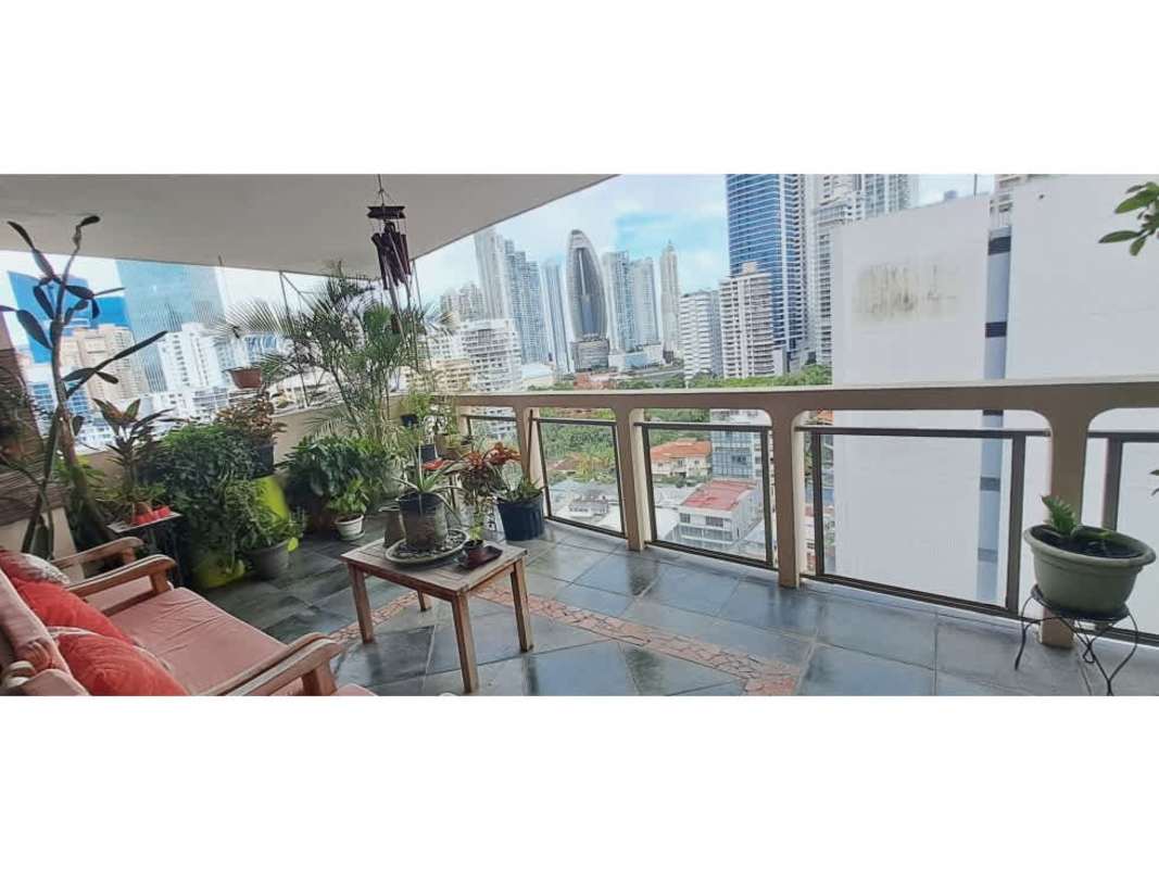 Balcony overlooking Panama City skyline and ocean in PH Ritz Punta Paitilla Panama