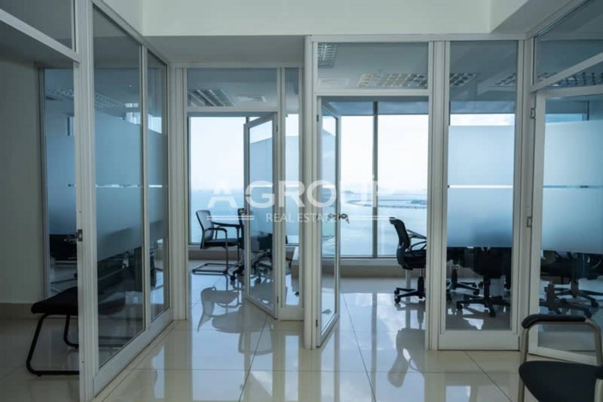 Compact office kitchen area equipped with microwave, fridge and cabinets at BICSA Tower Panama