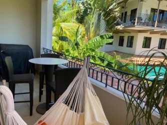 Balcony featuring hammock, tropical plants and garden view pool at Paseo de la Casa Buenaventura