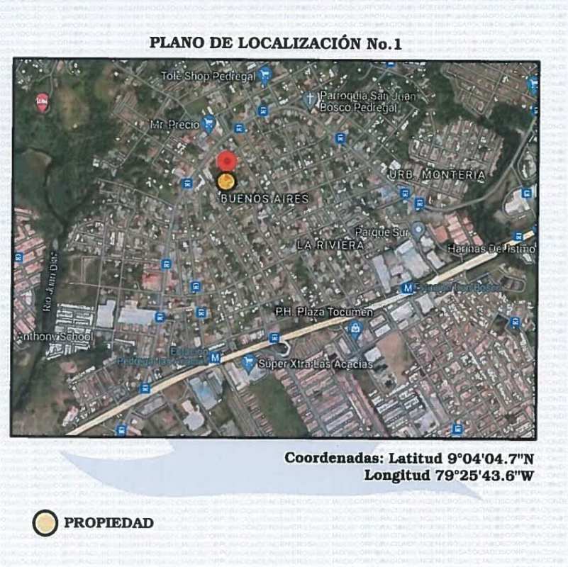Neighborhood and streets layout with lot highlighted near Avenida José María Torrijos in Pedregal Panama