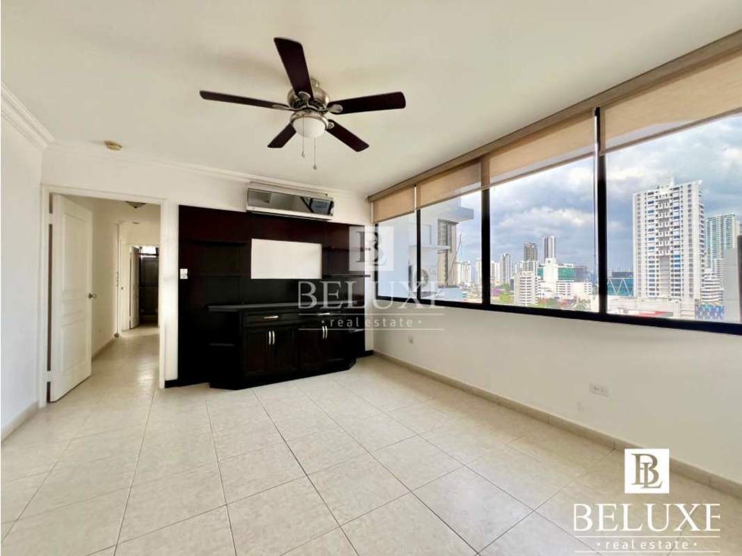 Spacious living room with panoramic city views in PH Plaza Real San Francisco Panama