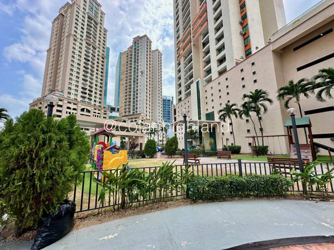 Modern high-rise Pacific Wind Tower condominium in Punta Pacifica, Panama City with balconies