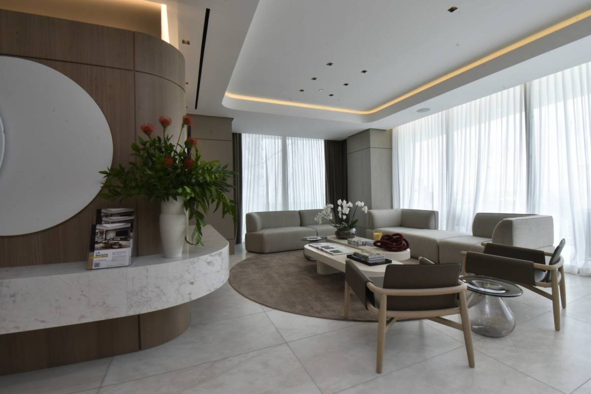 Luxury condo living room large windows neutral tones Fendi Casa La Maison Panama