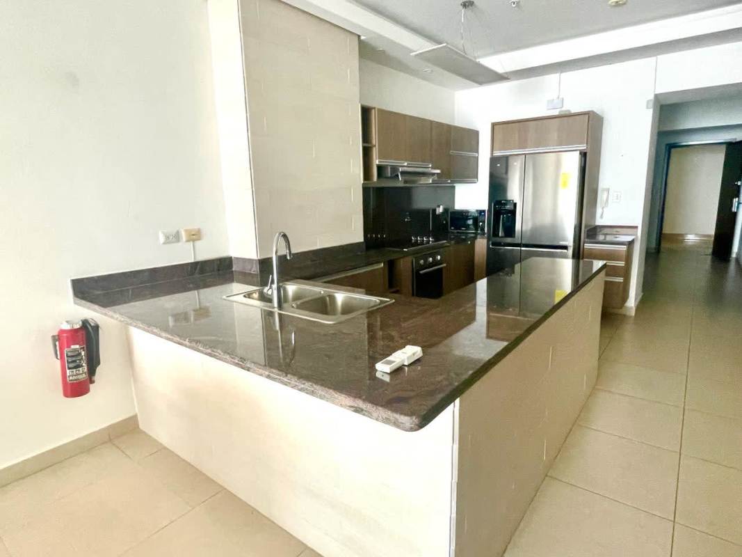Modern bathroom with soaking tub, enclosed shower, and double sinks at Rivage Tower Panama City