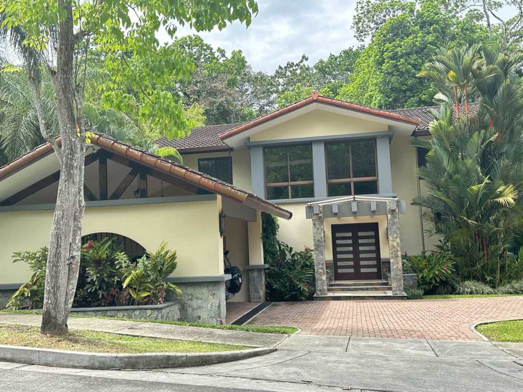 Grand Mediterranean style entrance with columns at luxury estate Panama