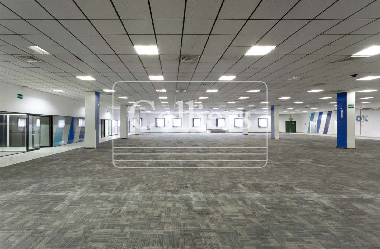 Contemporary large commercial office interior with glass walls and tiled flooring at Plaza Agora Chanis Panama City for rent