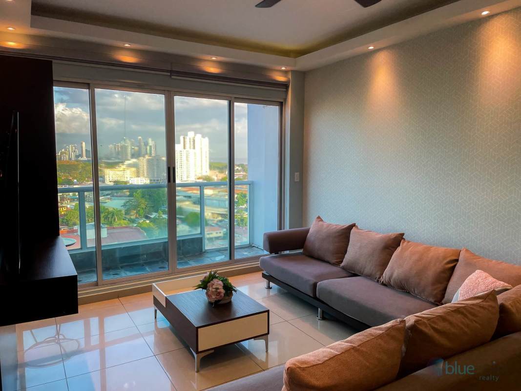 Open kitchen with granite countertops and stainless appliances PH Altos del Golf Panama City