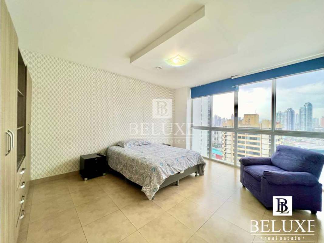 Bathroom with mosaic tile accent, walk-in shower, vanity in PH The One Tower