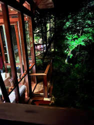 Lush manicured tropical gardens with private stream in luxury mountain home Altos del María Panama