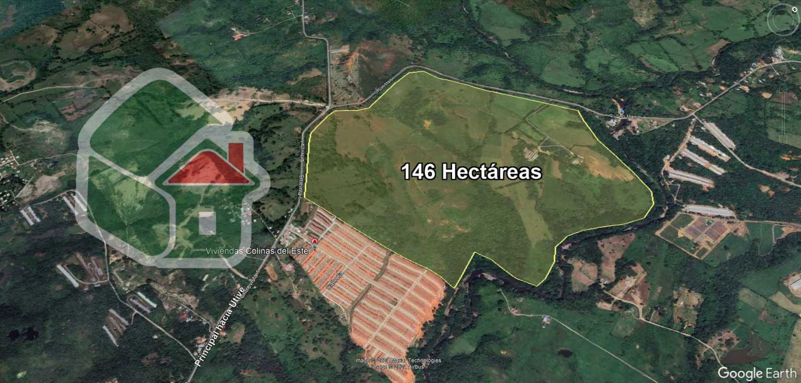 Aerial photograph of 146 hectares development land near La Mesa and Corredor Norte Panama