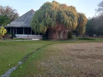 Outdoor pool surrounded by tropical garden on Punta Chame country estate