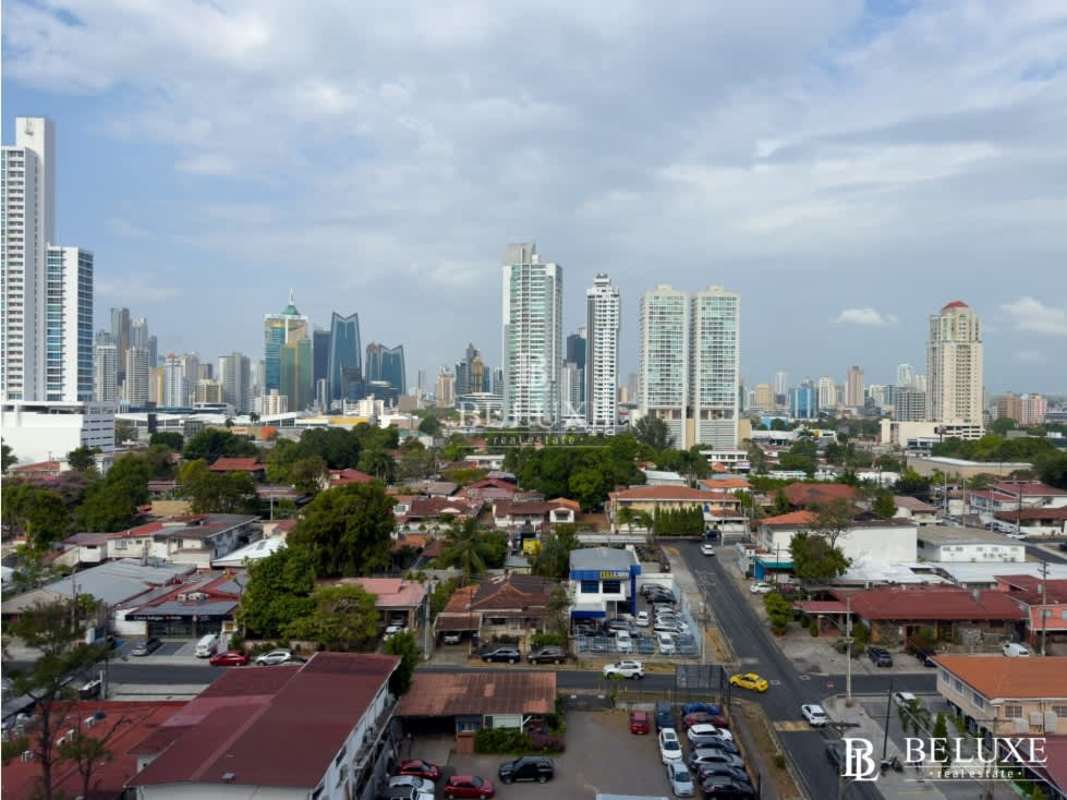 Skyline aerial showing San Francisco Panama residential district