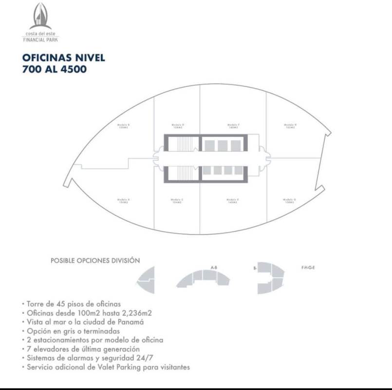 Unfinished spacious corporate office in Costa del Este Financial Park Tower with skyline views