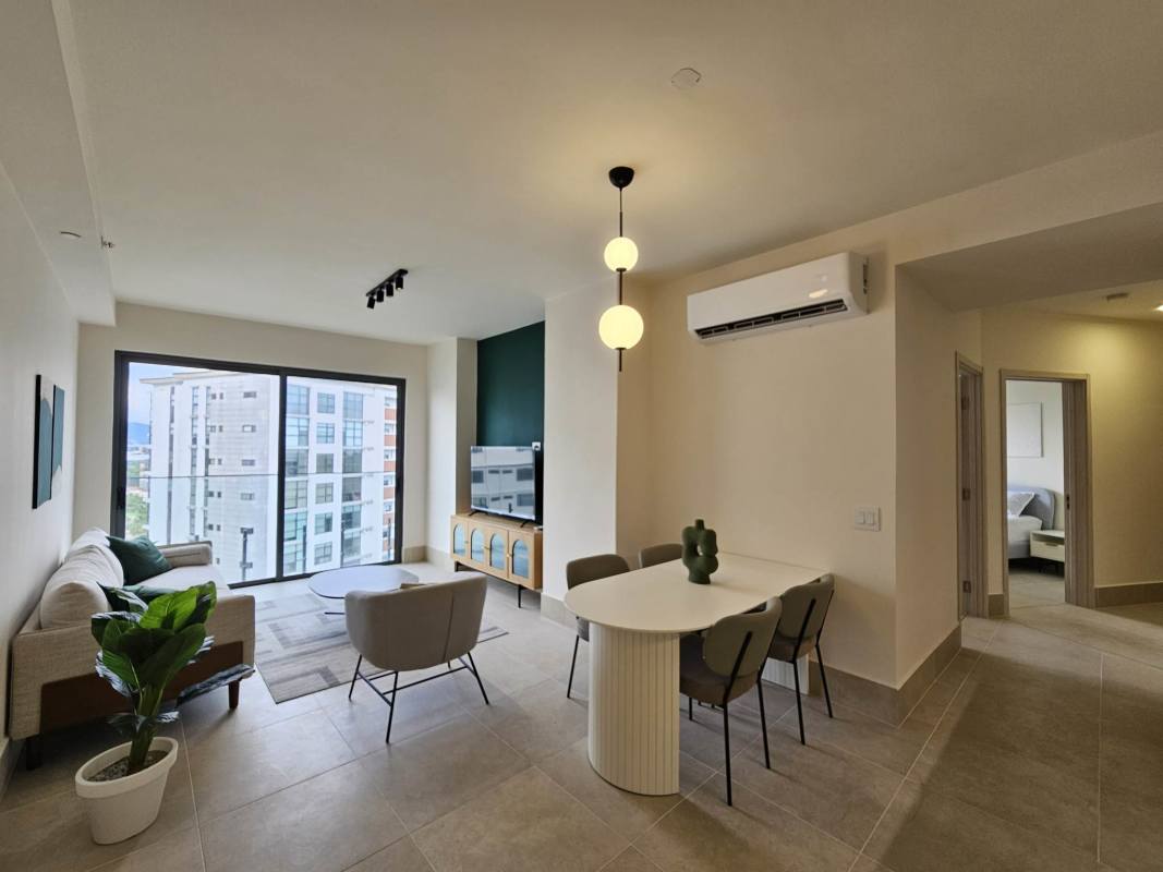 Master bedroom with large window panoramic golf views in Santa Maria Panama