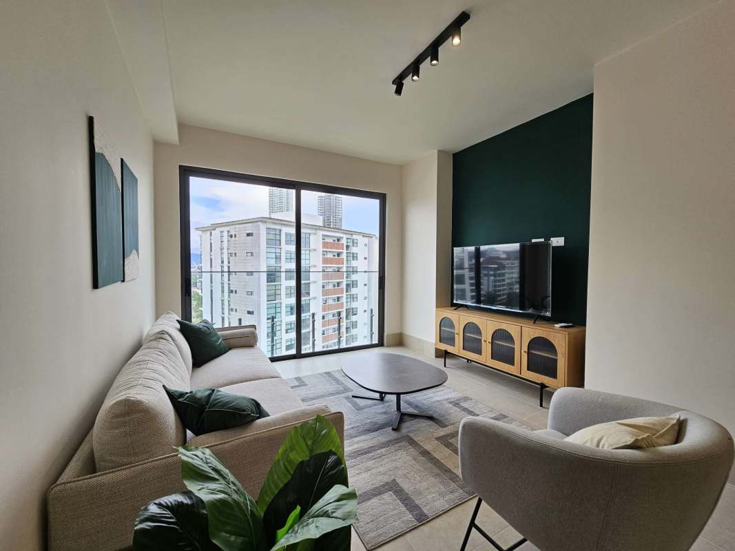 Contemporary kitchen with stainless appliances in luxury condo Santa Maria Panama