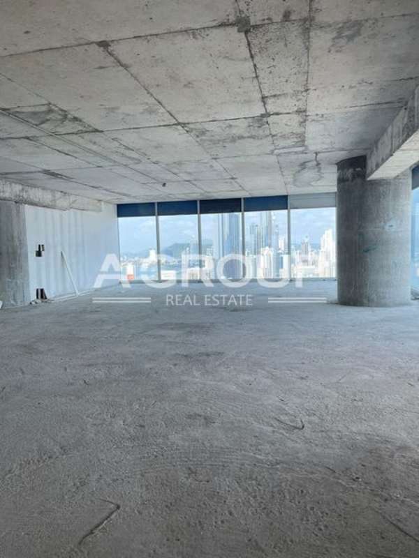 Industrial high-rise office interior with city skyline views in Oceania Business Plaza Panama