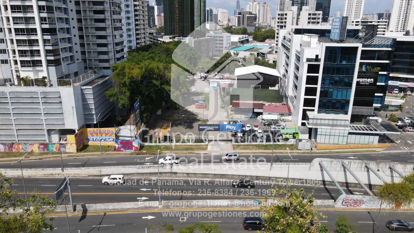Aerial perspective of Via Israel surrounded by high-rises and commercial buildings Panama City for lease